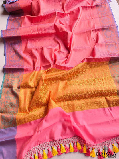 Pink Kanjivaram Silk Saree with Contrast Border