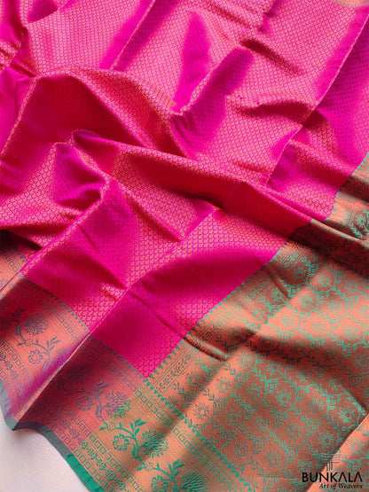 Pink Kanjivaram Silk Saree with Contrast Border