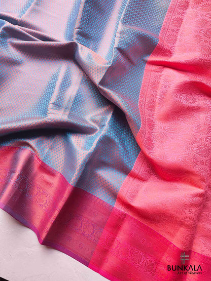 Blue Kanjivaram Silk Saree with Contrast Border