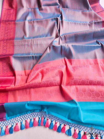 Blue Kanjivaram Silk Saree with Contrast Border