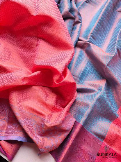 Blue Kanjivaram Silk Saree with Contrast Border