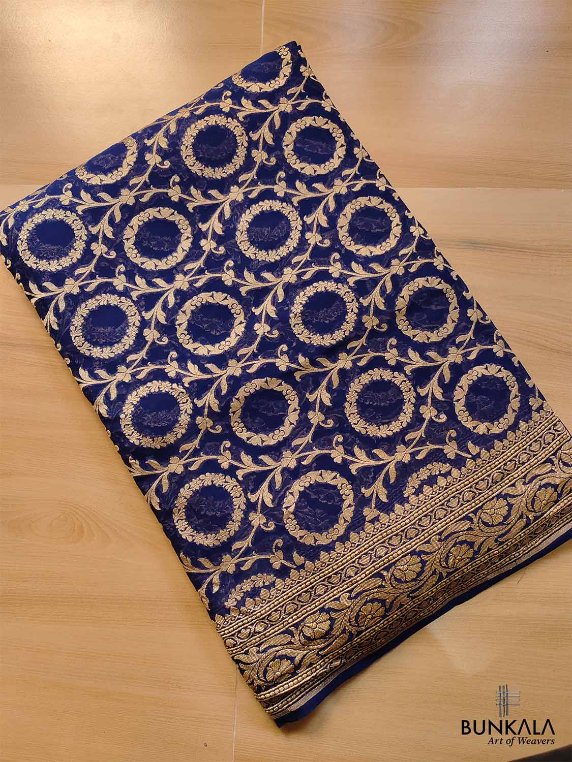 Blue Pure Khaddi Georgette Handloom Jaal Design Banarasi Saree