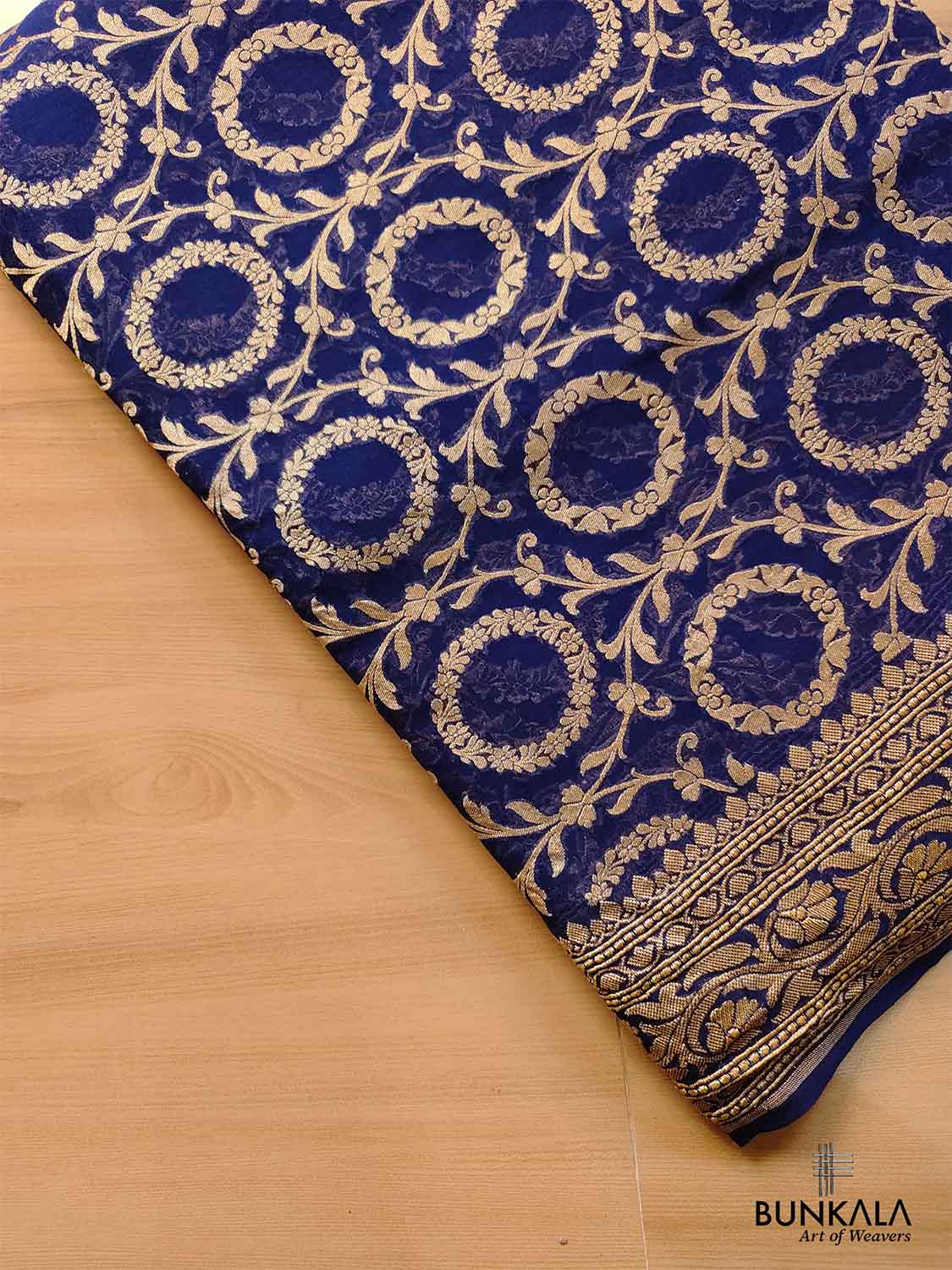 Blue Pure Khaddi Georgette Handloom Jaal Design Banarasi Saree