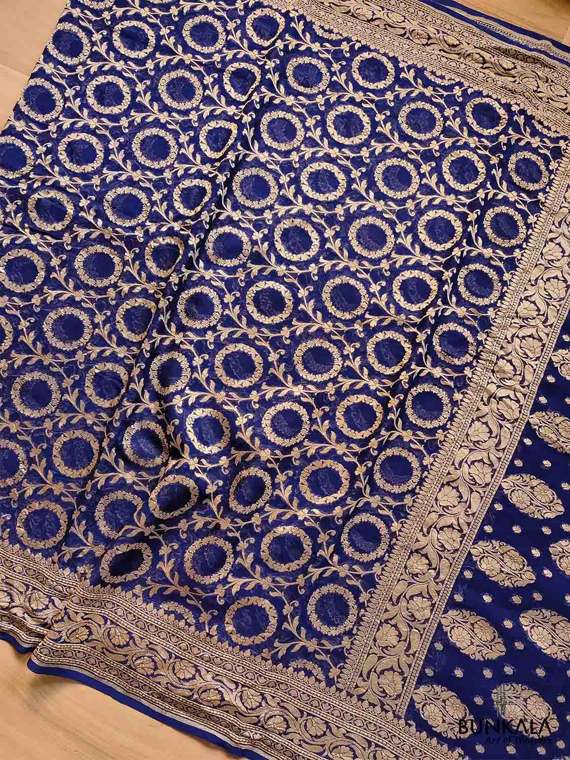 Blue Pure Khaddi Georgette Handloom Jaal Design Banarasi Saree