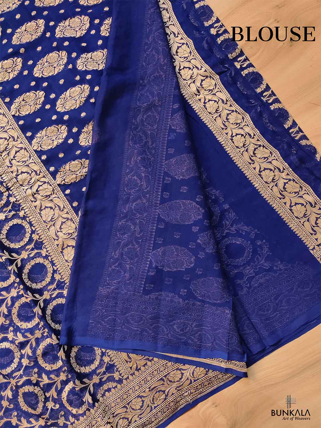 Blue Pure Khaddi Georgette Handloom Jaal Design Banarasi Saree