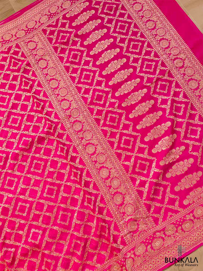 Pink Pure Khaddi Georgette Handloom Jaal Design Banarasi Saree