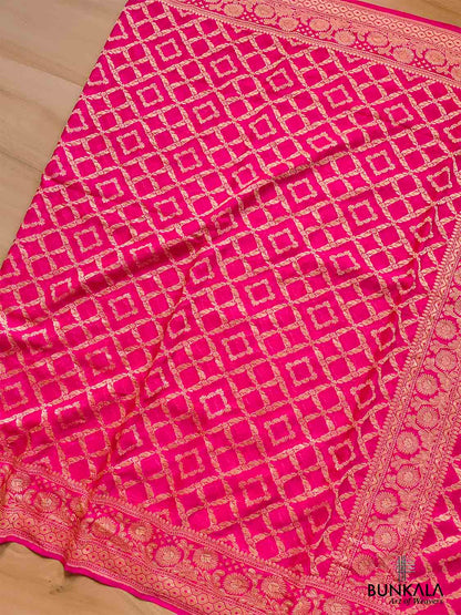Pink Pure Khaddi Georgette Handloom Jaal Design Banarasi Saree