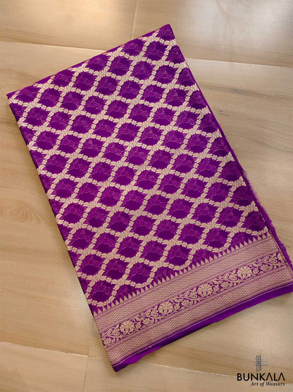 Purple Pure Khaddi Georgette Handloom Jaal Design Banarasi Saree