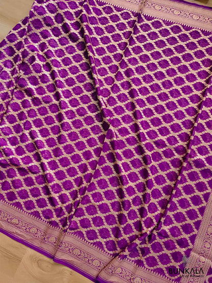 Purple Pure Khaddi Georgette Handloom Jaal Design Banarasi Saree