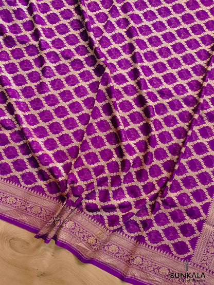 Purple Pure Khaddi Georgette Handloom Jaal Design Banarasi Saree