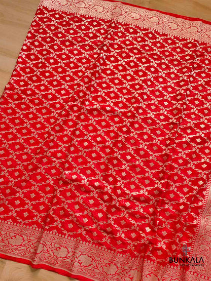 Red Pure Khaddi Georgette Handloom Jaal Design Banarasi Saree