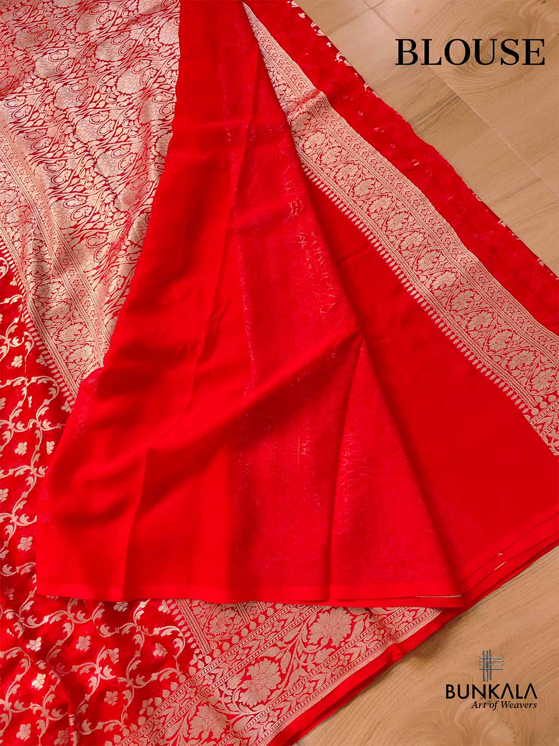 Red Pure Georgette Handloom Banarasi Fabric