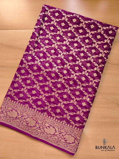 Purple Pure Khaddi Georgette Handloom Jaal Design Banarasi Saree