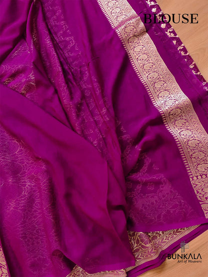 Purple Pure Khaddi Georgette Handloom Jaal Design Banarasi Saree