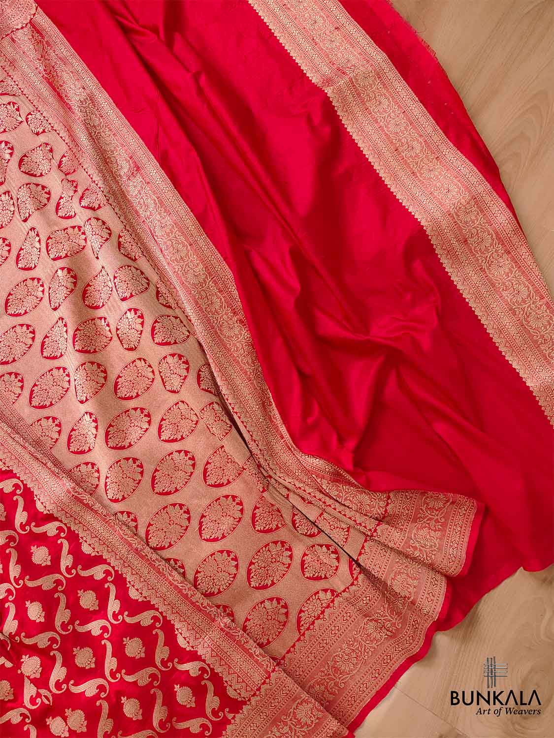 Red Pure Katan Silk Jaal Design Handloom Banarasi Saree