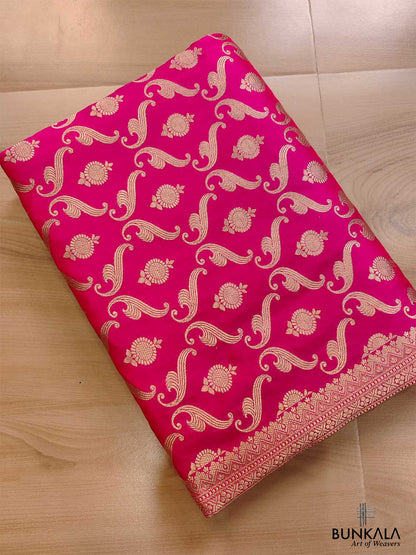 Pink Pure Katan Silk Jaal Design Handloom Banarasi Saree