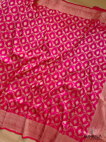 Pink Pure Katan Silk Jaal Design Handloom Banarasi Saree