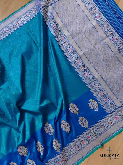 Blue Pure Katan Silk Tanchui Handloom Meenakari Banarasi Saree