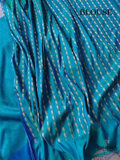 Blue Pure Katan Silk Tanchui Handloom Meenakari Banarasi Saree