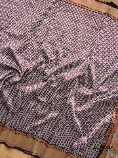 Brown Pure Katan Silk Handloom Sona Rupa Banarasi Saree with Meenakari Pallu