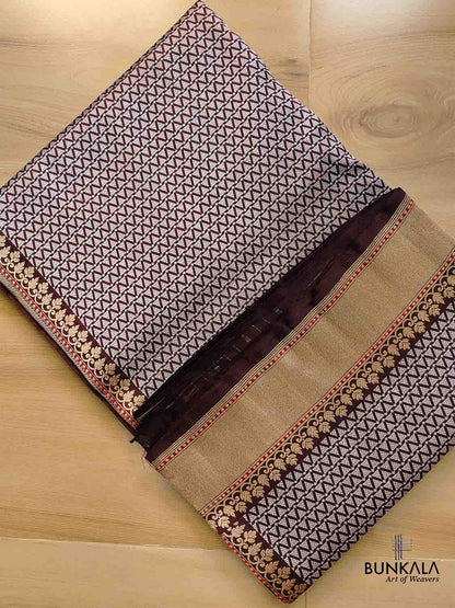 Brown Pure Katan Silk Handloom Sona Rupa Banarasi Saree with Meenakari Pallu