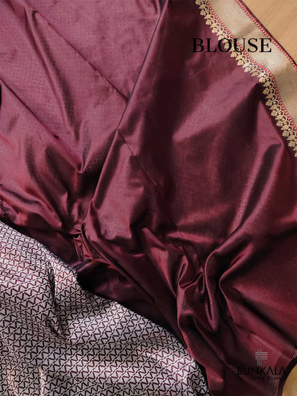 Brown Pure Katan Silk Handloom Sona Rupa Banarasi Saree with Meenakari Pallu