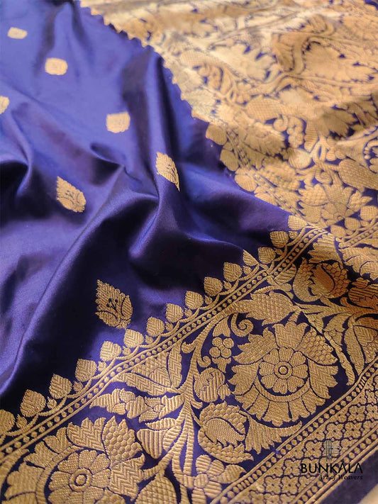 Purple Pure Katan Silk Handloom Allover Small Buti Design Banarasi Saree