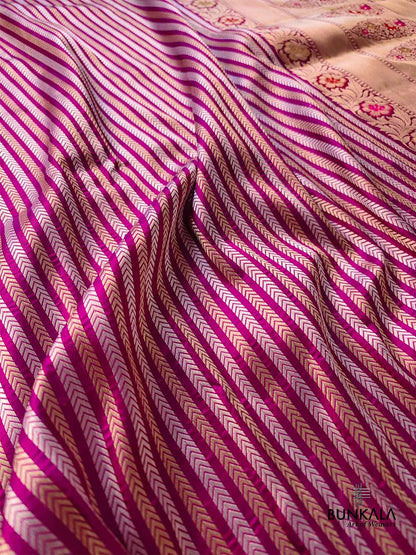 Purple Pure Katan Silk Handloom Sona Rupa Meenakari Stripe Design Banarasi Saree