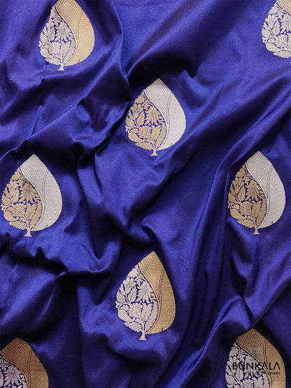 Blue Pure Katan Silk Handloom Big Buta Sona Rupa Banarasi Saree