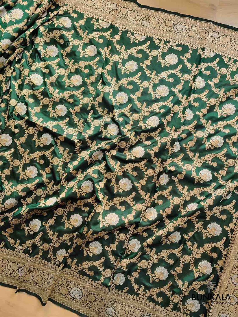 Shop Bottle Green Pure Katan Silk Handloom Sona Rupa Banarasi Saree ...