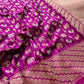 Purple Pure Katan Silk Handloom Sona Rupa Animal and Bird Design Banarasi Checks Saree