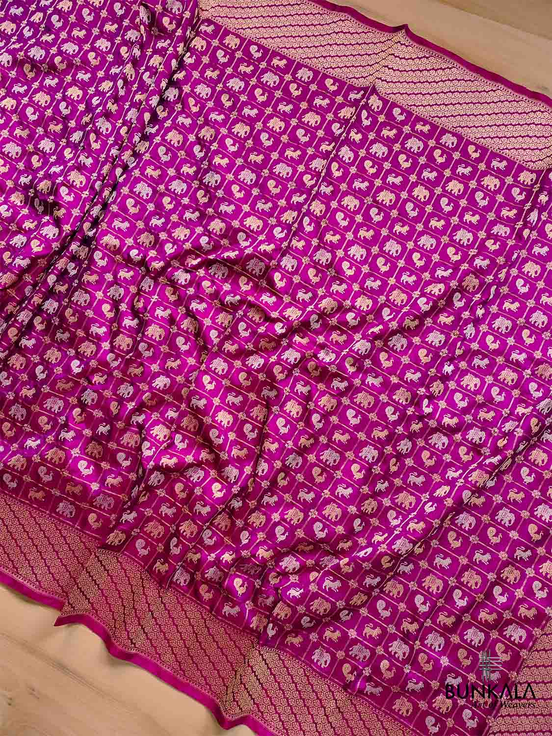 Purple Pure Katan Silk Handloom Sona Rupa Animal and Bird Design Banar ...