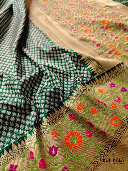 Green Pure Katan Silk Handloom Sona Rupa Meenakari Banarasi Saree