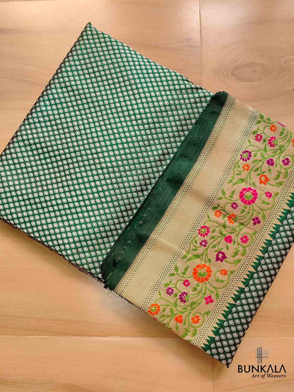 Green Pure Katan Silk Handloom Sona Rupa Meenakari Banarasi Saree