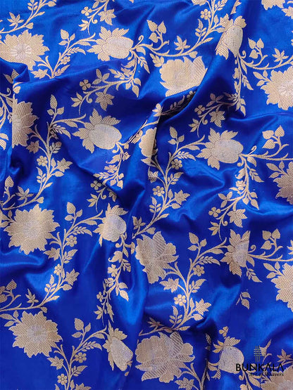 Blue Pure Katan Silk Handloom Sona Rupa Kadwa Jangla Banarasi Saree