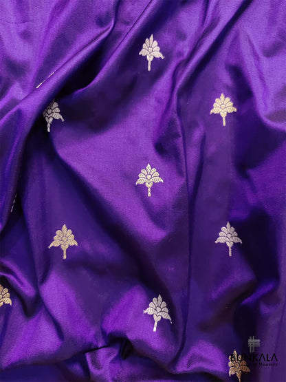 Dark Purple Pure Katan Silk Handloom Sona Rupa Meenakari Banarasi Saree with Red Contrast Border