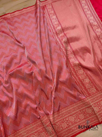 Red Pure Katan Silk Handloom Zig Zag Design Sona Rupa Banarasi Saree