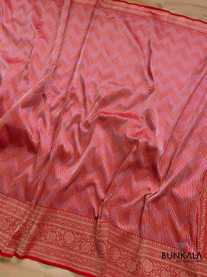 Red Pure Katan Silk Handloom Zig Zag Design Sona Rupa Banarasi Saree