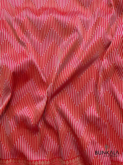 Red Pure Katan Silk Handloom Zig Zag Design Sona Rupa Banarasi Saree