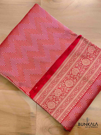 Red Pure Katan Silk Handloom Zig Zag Design Sona Rupa Banarasi Saree