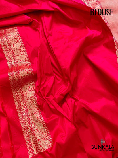 Red Pure Katan Silk Handloom Zig Zag Design Sona Rupa Banarasi Saree
