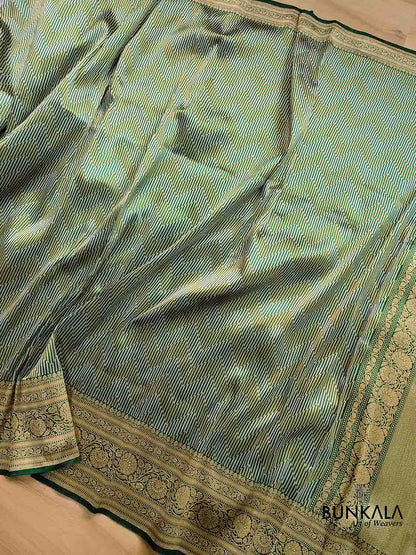 Green Pure Katan Silk Handloom Zig Zag Design Sona Rupa Banarasi Saree