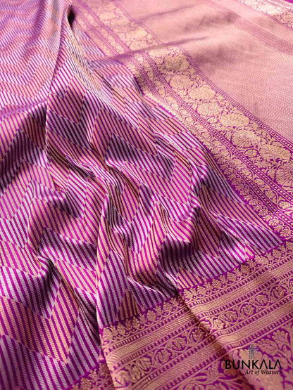 Purple Pure Katan Silk Handloom Zig Zag Design Sona Rupa Banarasi Saree