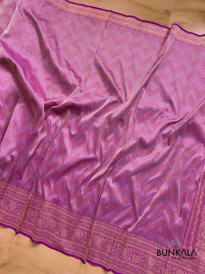 Purple Pure Katan Silk Handloom Zig Zag Design Sona Rupa Banarasi Saree