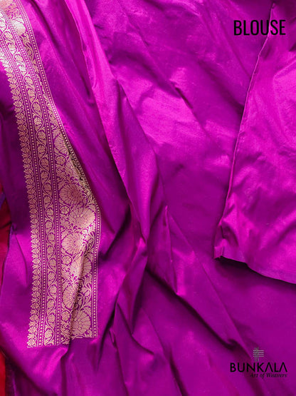 Purple Pure Katan Silk Handloom Zig Zag Design Sona Rupa Banarasi Saree