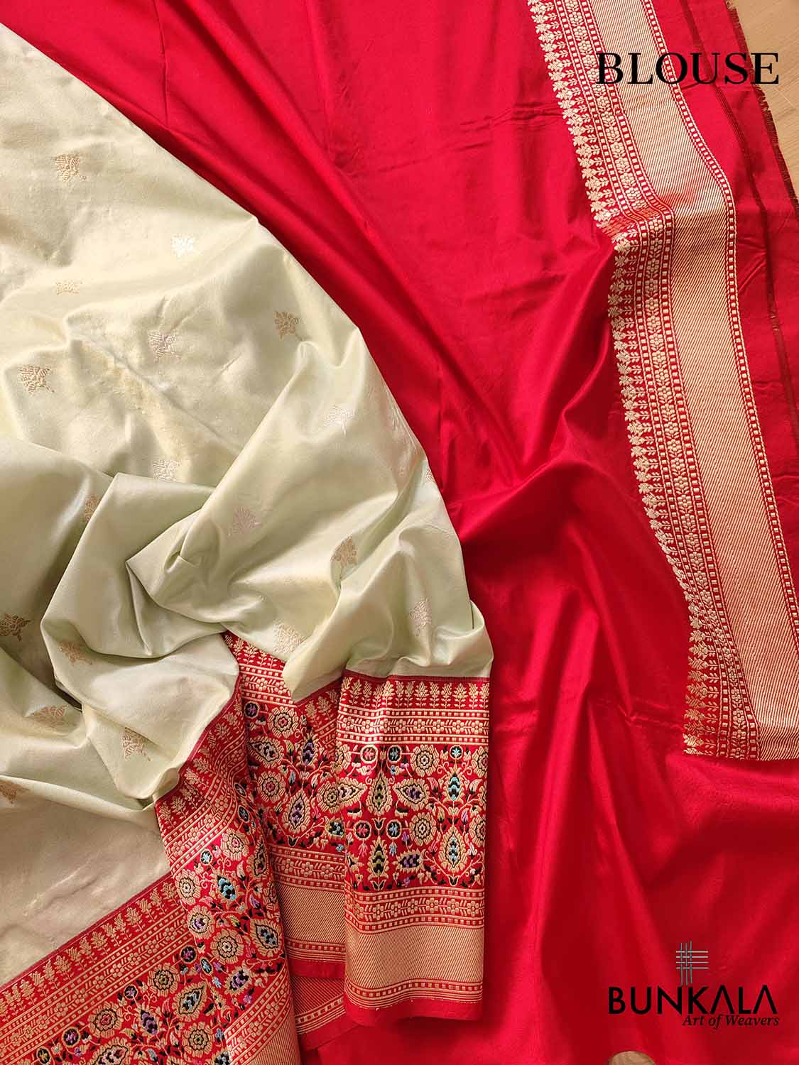 Classic Pastel Green Pure Katan Silk Handloom Allover Sona Rupa Buti Banarasi Saree with Contrast Meenakari Red Border