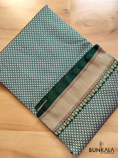 Exquisite Bottle Green Pure Katan Silk Handloom Sona Rupa Banarasi Saree with Meenakari Pallu