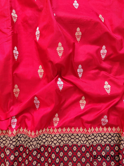 Traditional Red Pure Katan Silk Handloom Allover Sona Rupa Buti Banarasi Saree with Big Border