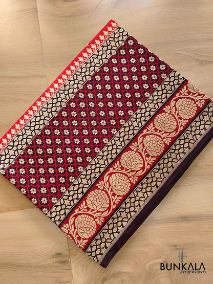 Traditional Red Pure Katan Silk Handloom Allover Sona Rupa Buti Banarasi Saree with Big Border