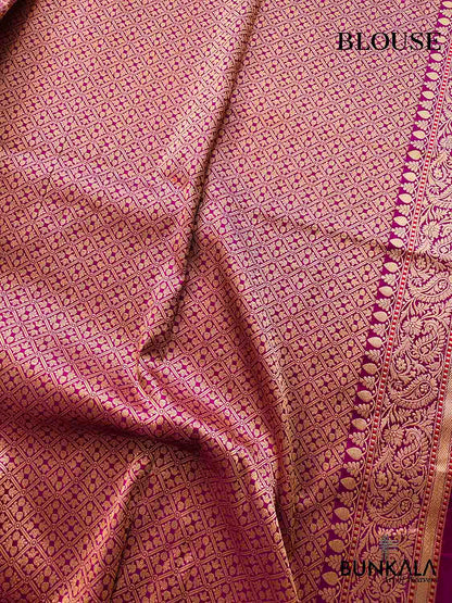Subtle Charm Pink Pure Katan Silk Handloom Sona Rupa Allover Small Buti Banarasi Saree